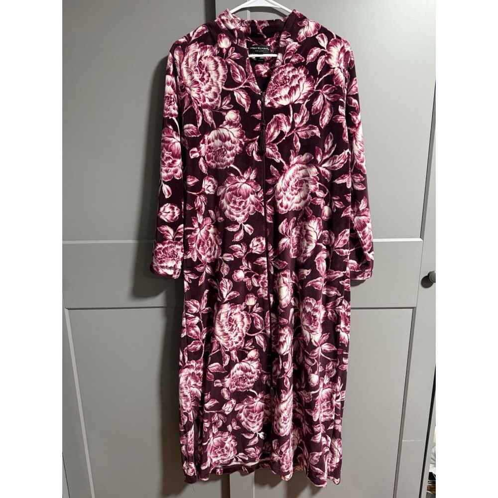 Miss Elaine Relax Women Printed Brushed Velour Zip Up Robe Pockets Small